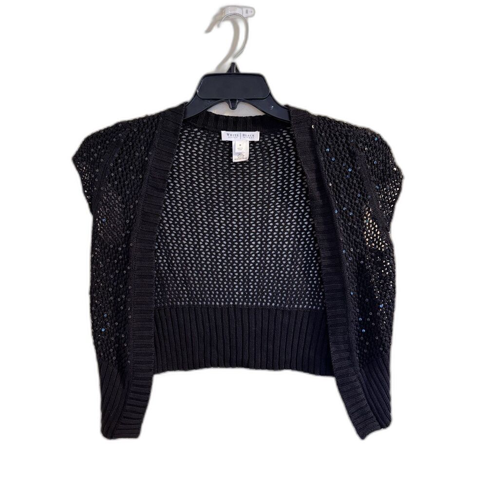 White House Black Market Silk Blend Black Sequin Shrug‎ Bolero Size M